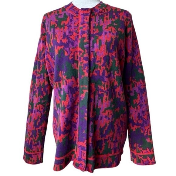 Isaac Mizrahi Live Art Deco Cardigan Sweater Knit Zip Up SZ M - Picture 16 of 16